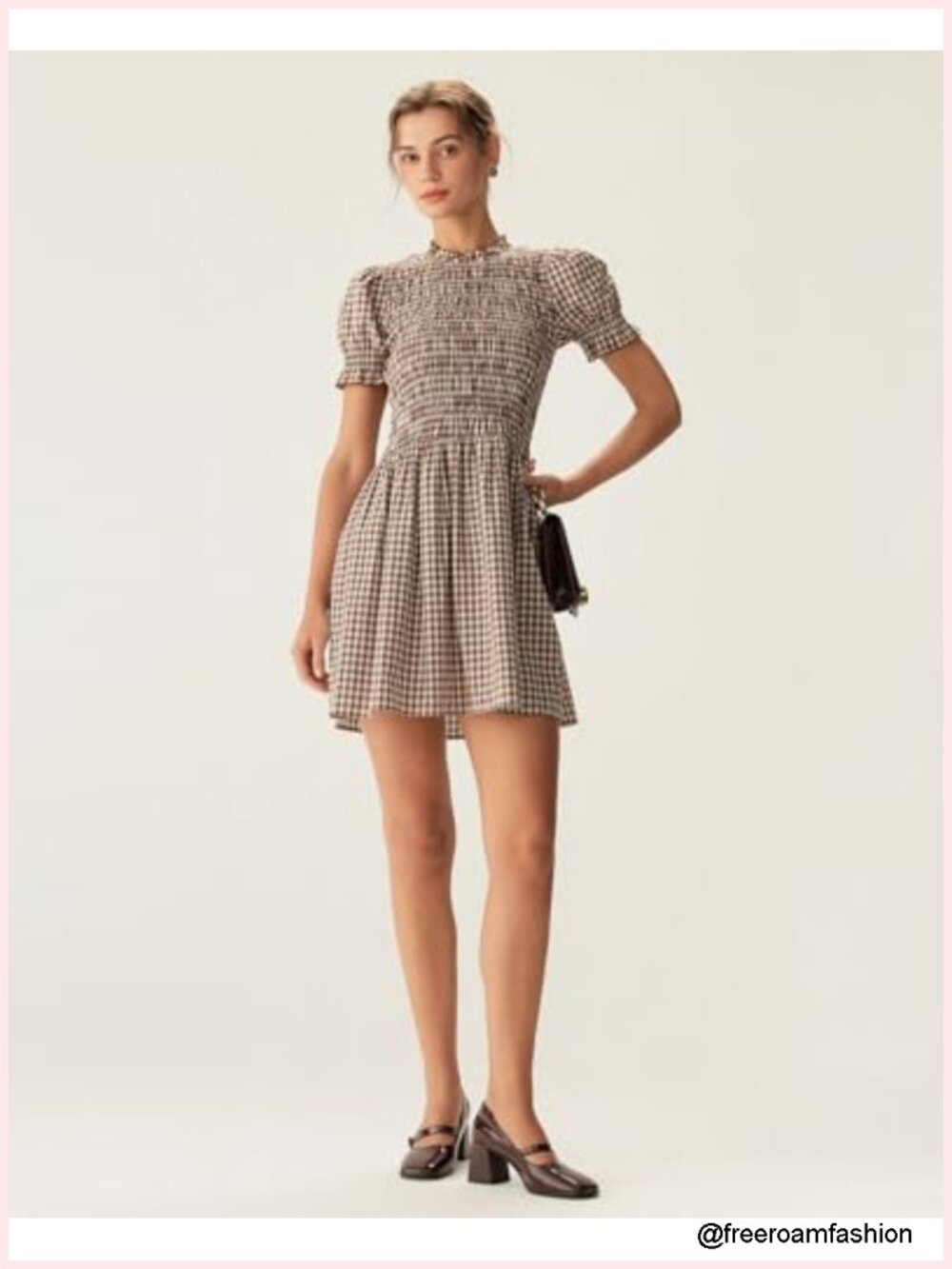 100% Cotton Smocked Midi Dress with Ruffle Puff Sleeves, Casual & Versatile - Picture 3 of 6